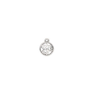 Drop 1pkg1, antiqued sterling silver, 6.5mm flat round with open hearts.