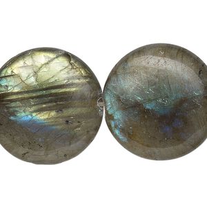 Labradorite 1pkg1, flat round bead natural 8 inch 25mm