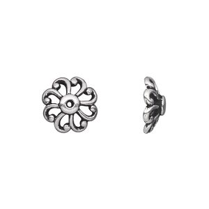 Bead cap, TierraCast&reg;, antique silver-plated pewter (tin-based alloy), 12x4.5mm round open swirl, fits 12-16mm bead. Sold per pkg of 2.