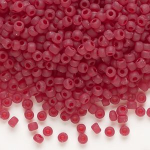 Seed bead, Dyna-Mites&trade;, glass, transparent ruby red matte, #8 round. Sold per 40-gram pkg.