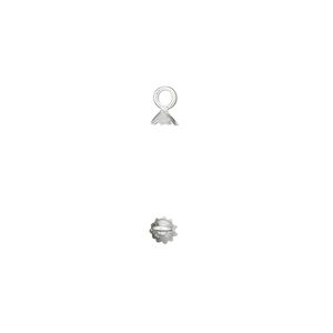 End cap 1pkg10 sterling silver, 3x2mm scalloped / loop, fits 3-4mm beads