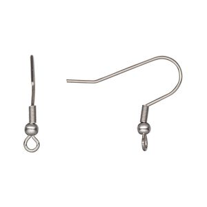 Ear wire fishhook 1pkg100, 21mm / 3mm ball / 4x1.5mm coil / perpendicular open loop, 21 gauge stainless steel 50 pair
