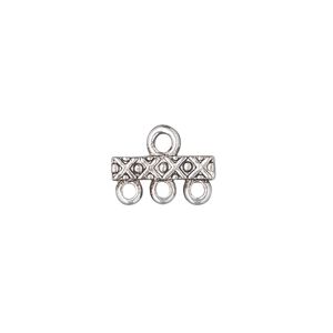 End bar 1pkg20 silver-plated "pewter", 14x3mm rectangle / 1sided / 3 loops, antiqued