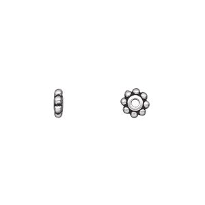 Bead, TierraCast&reg;, antique silver-plated pewter (tin-based alloy), 6x2mm beaded rondelle. Sold per pkg of 20.