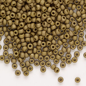 Seed bead, Miyuki, 1pkg50g, glass, #8 rocaille, opaque matte gold luster golden olive (RR-2032)