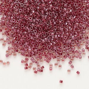 Seed bead, Delica&reg;, glass, pkg/7.5g, #11 round, translucent cranberry-lined luster crystal clear (DB-0924).