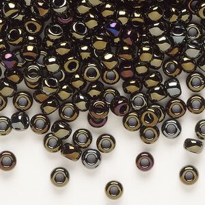 Seed bead, Miyuki, glass, pkg/250g, #6 rocaille, opaque metallic iris brown (RR-458).