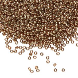Seed bead, Miyuki, glass, pkg/25g, #11 rocaille, translucent gold luster topaz, (RR-311).