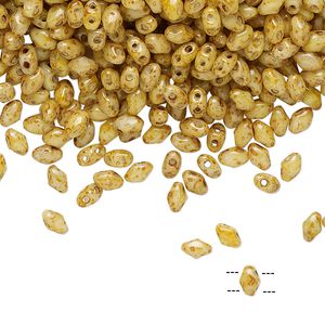 Bead, Preciosa Mini Twin&trade;, Mini Pressed Twin, Czech pressed glass, opaque clear cream travertine, 4x2.5mm oval with (2) 0.7mm holes. Sold per 10-gram pkg.