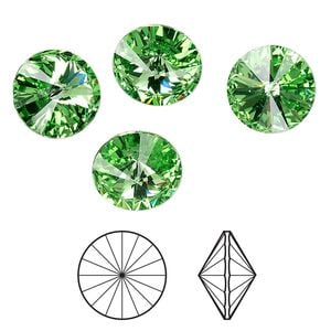 Chaton 4pk peridot foil back, Crystal Passions&reg; 12mm rivoli 1122