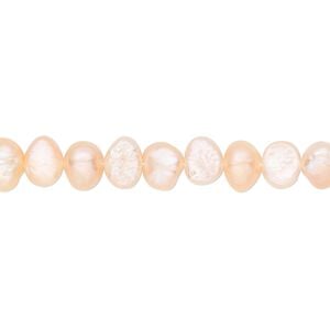 Pearl, cultured freshwater, peach, 5-8mm flat-sided potato, D grade, Mohs hardness 2-1/2 to 4. Sold per 16-inch strand.