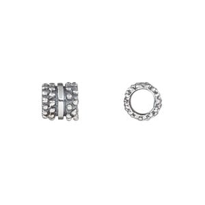 Bead 1pkg1 sterling silver, 8.5x8mm beaded tube, antiqued