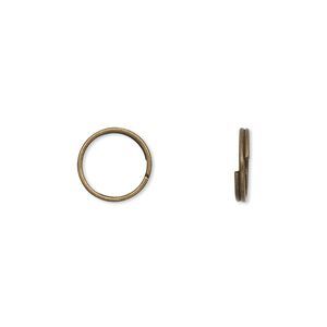 Split ring 1pkg1000 brass-finished, 10mm round, 8.5mm inside diameter / steel / antique
