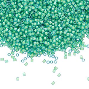 Seed bead, Delica&reg;, glass, pkg/7.5g, #11 round, translucent luminous inside dyed color green (DB-2053).