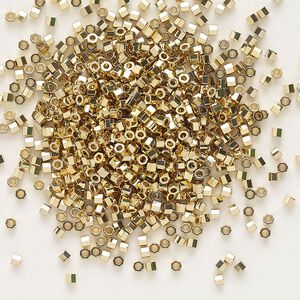 Seed bead, Delica&reg;, glass, pkg/50g, #11 cut, opaque 24Kt gold-plated light (DBC-0034).