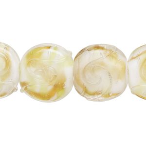 Bead, lampworked glass, translucent multicolored, 16mm-18mm puffed flat round. Sold per 8-inch strand, approximately 10 beads.