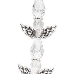 Bead mix 1pkg4 silver-plated "pewter", 25x22mm angel, clear / antique