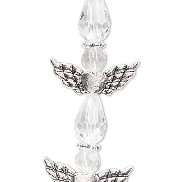 Bead mix 1pkg4 silver-plated "pewter", 25x22mm angel, clear / antique image number 0