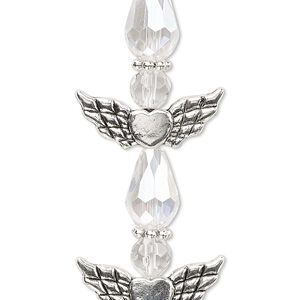 Bead mix 1pkg4 silver-plated "pewter", 25x22mm angel, clear AB / antique