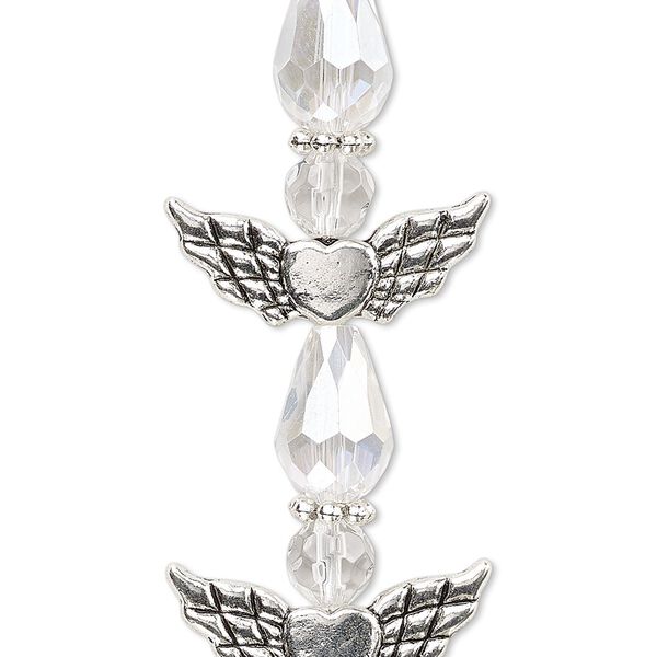 Bead mix 1pkg4 silver-plated "pewter", 25x22mm angel, clear AB / antique image number 0