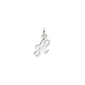Charm, sterling silver, 10x7mm Champagne cursive alphabet letter "H." Sold individually.
