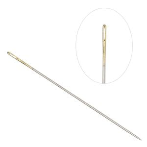 Needle, Tulip, nickel- and gold-plated steel, #10 short with 0.6mm eye width, 1-1/2 inches. Sold per pkg of 4.