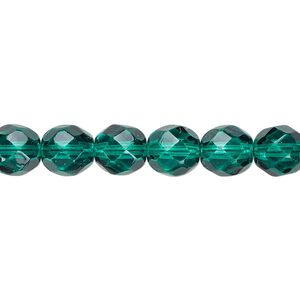 Bead, Czech fire-polished dipped d&eacute;cor glass, teal, 8mm faceted round. Sold per 15-1/2" to 16" strand, approximately 50 beads.