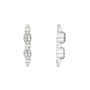 White topaz / sterling silver 1pkg1, faceted oval bead spacer bar natural 5x3mm / 21x4mm