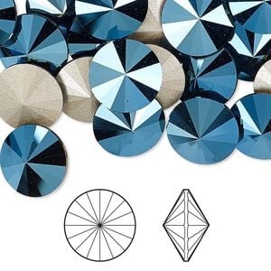 Chaton 4pk crystal metallic blue foil back, Crystal Passions&reg; 12mm rivoli 1122