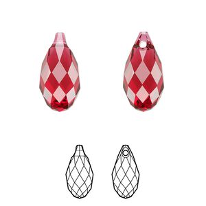 Briolette 1pk scarlet, Crystal Passions&reg; 17x8.5mm pendant drop 6010