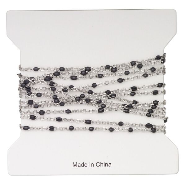 Chain 1pkg1 cable, 1.7mm flat / 2mm ball, stainless steel / black enamel 5 foot unfinished image number 0