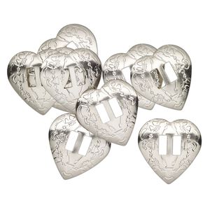 Slide, steel, 34-35mm textured heart, (2) 10x4.5mm rectangle holes. Sold per pkg of 10.