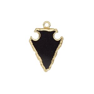 Drop 1pkg1, gold-finished electroplated sterling silver and black onyx, 20x15mm hand-cut arrowhead