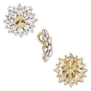 Pendant 1pkg1, Almost Instant Jewelry&reg;, crystals and gold-finished "pewter" (zinc-based alloy), crystal clear, 16.5mm flower with PP32 or SS19 setting and hidden bail.