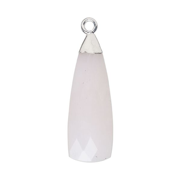 Drop 1pkg1, electroplated sterling silver and pink opal (natural), 28x9mm hand-cut faceted paddle image number 0
