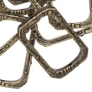 Bead frame 1pkg10 brass-finished, 36x23mm textured rectangle / fits up to 30.5x16.5mm bead, brass antique
