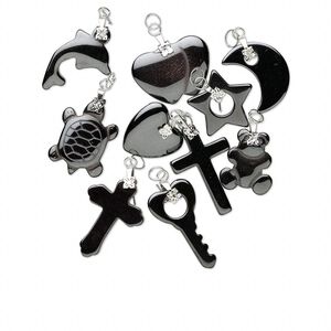 Hemalyke&trade; / steel 1pkg10, silver-plated / imitation rhodium-plated mixed shape pendant mix 12mm-35x25mm