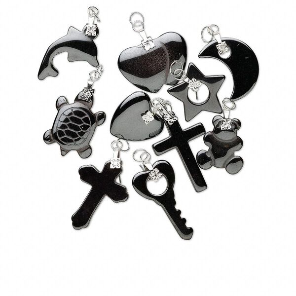 Hemalyke&trade; / steel 1pkg10, silver-plated / imitation rhodium-plated mixed shape pendant mix 12mm-35x25mm image number 0