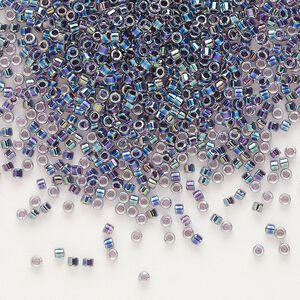 Seed bead, Delica&reg;, glass, pkg/250g, #11 round, translucent amethyst-lined rainbow crystal clear (DB-0059).