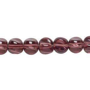 Bead, glass, translucent dark plum, 8mm pinched round. Sold per 12-inch strand, approximately 40 beads.