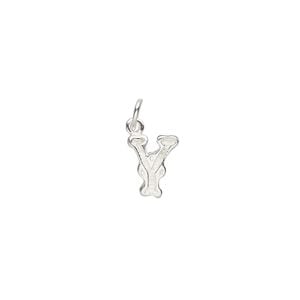 Charm, sterling silver, 9x7mm fancy block alphabet letter "Y." Sold individually.