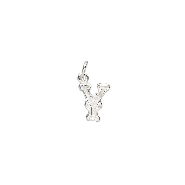 Charm, sterling silver, 9x7mm fancy block alphabet letter "Y." Sold individually. image number 0