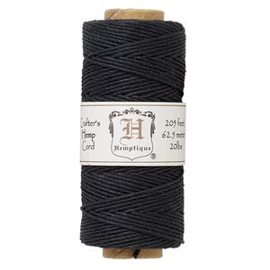 Cord, Hemptique&reg;, polished hemp, black, 1mm diameter, 20-pound test. Sold per pkg of 205 feet.