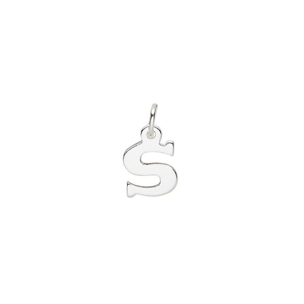 Charm, sterling silver, 8mm single-sided block alphabet letter "S." Sold individually. image number 0