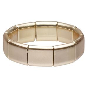 Bracelet, stretch, acrylic, gold, 22x20mm rectangle, 7-1/2 inches. Sold individually.