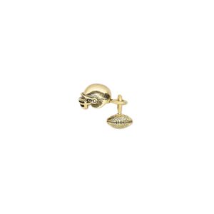 Charm, antique gold-plated pewter (tin-based alloy), 11x6mm 3D football and 13x9mm 3D helmet. Sold individually.