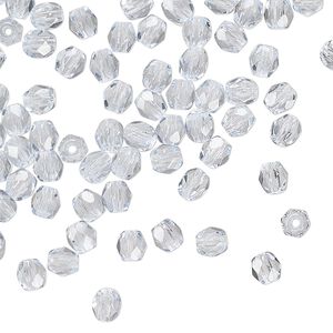 Czech fire-polished glass 1pkg100, faceted round bead transparent ice blue 4mm