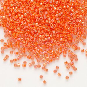 Seed bead, Delica&reg;, glass, pkg/7.5g, #11 round, opaque rainbow orange (DB-0161).