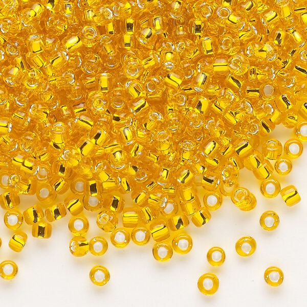 Seed bead, Dyna-Mites&trade;, glass, silver-lined translucent orange, #8 round. Sold per 1/2 kilogram pkg. image number 0