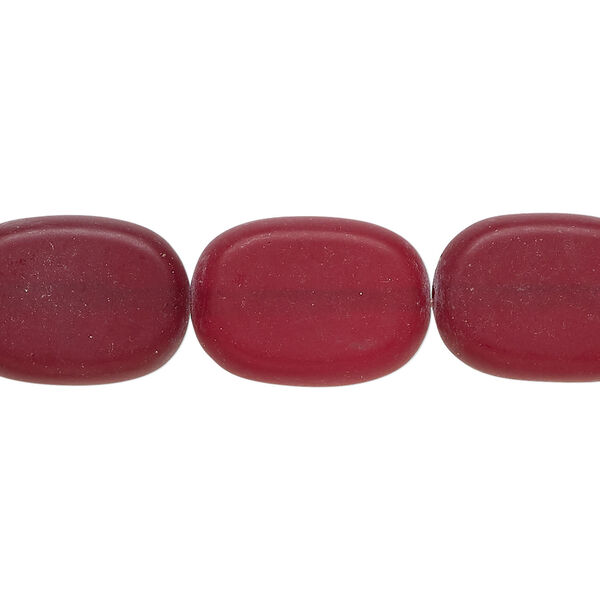 Bead 1pkg1 glass, translucent frosted red, 17x12mm-17x13mm flat oval, 15 inches. image number 0